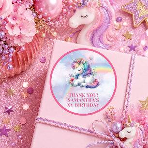 Pretty Pastel Unicorn Magical Day Girl Birthday St Classic Round Sticker