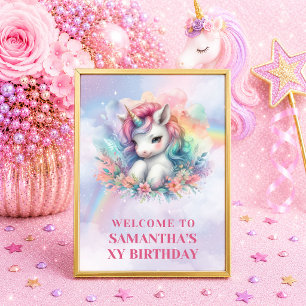 Pretty Pastel Unicorn Magical Girl Birthday Welcom Poster
