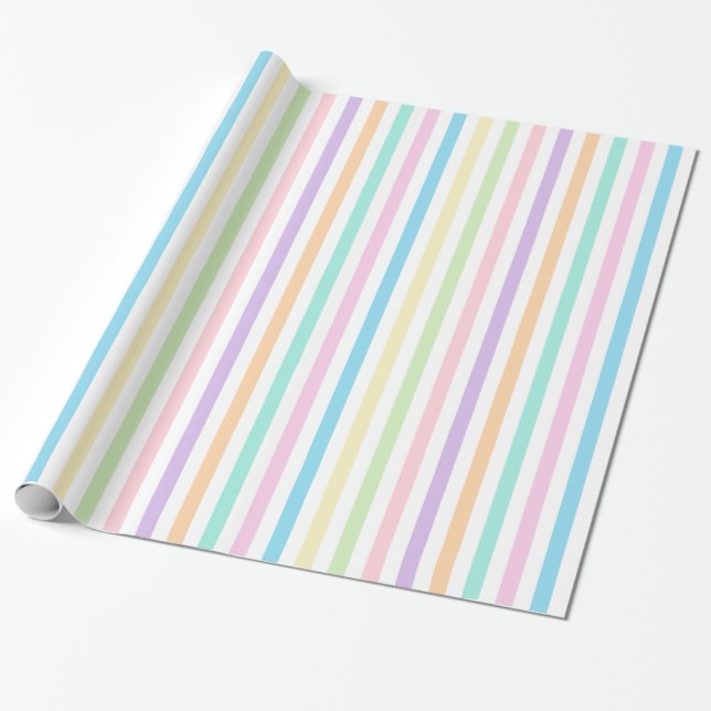 Pretty Pastel Vertical Stripes Wrapping Paper (Unrolled)