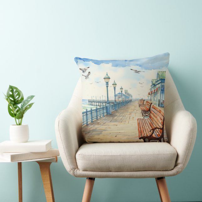PRETTY PASTEL WATERCOLOR BOARDWALK AND BEACH CUSHION (Chair)