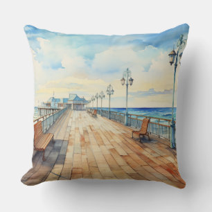 PRETTY PASTEL WATERCOLOR BOARDWALK AND BEACH CUSHION