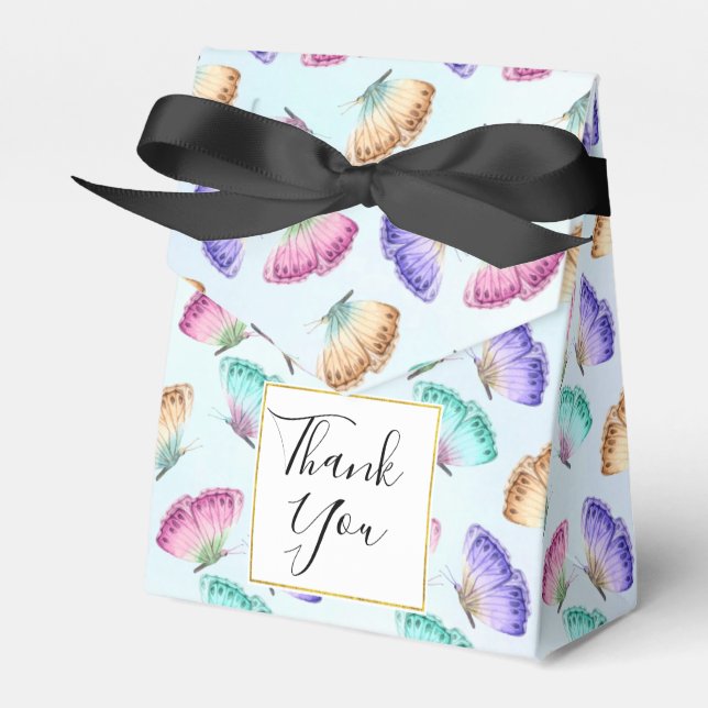 Pretty Pastel Watercolor Butterfly Pattern Favour Box (Front Side)