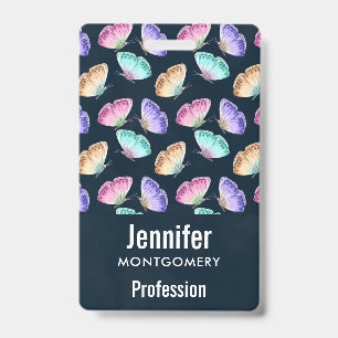 Pretty Pastel Watercolor Butterfly Pattern ID Badge
