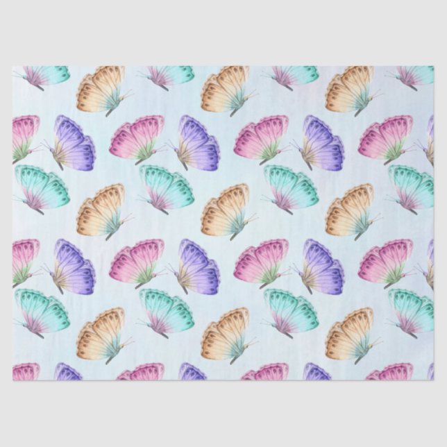 Pretty Pastel Watercolor Butterfly Pattern Tissue Paper (Front)