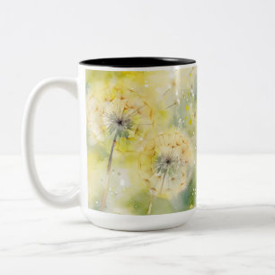 PRETTY PASTEL WATERCOLOR DANDELION FLOWERS Two-Tone COFFEE MUG