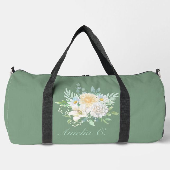 Pretty Pastel Watercolor Floral  Duffle Bag (Front)