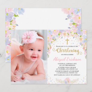 Pretty Pastel Watercolor Floral Girl Christening Invitation