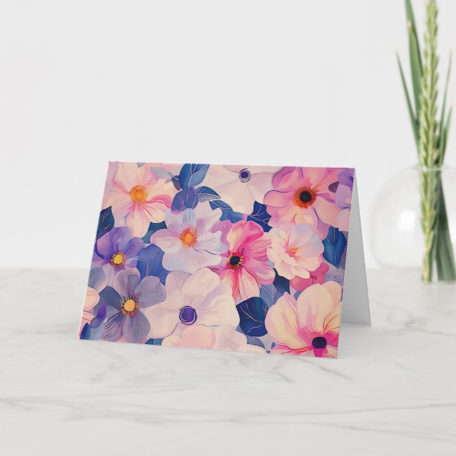 Pretty Pastel Watercolor Floral Note Card (Front)
