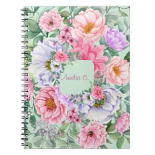 Pretty Pastel Watercolor Floral Notebook