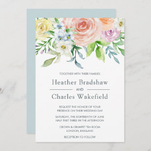 Pretty Pastel Watercolor Floral Wedding Invitation