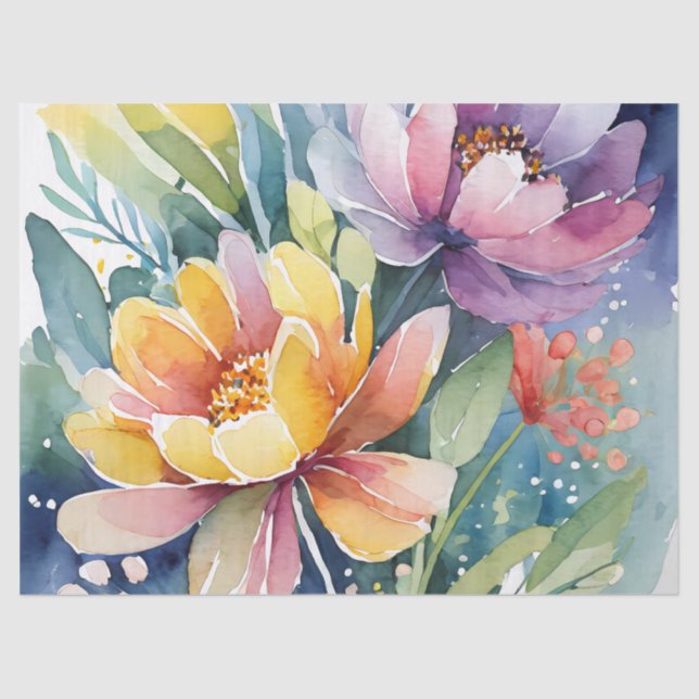 Pretty Pastel Watercolor Florals Tissue Paper (Front)
