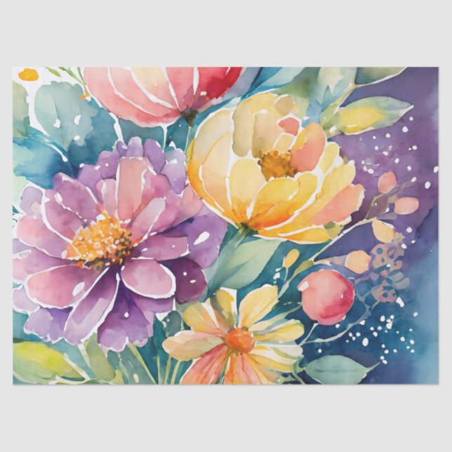 Pretty Pastel Watercolor Florals Tissue Paper (Front)