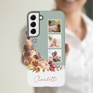 Pretty Pastel Watercolor Flowers, 3-Photos w/Name Samsung Galaxy Case