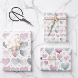 Pretty Pastel Watercolor Heart Pattern  Wrapping Paper Sheet