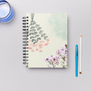 Pretty pastel watercolor paining floral greenery  notebook