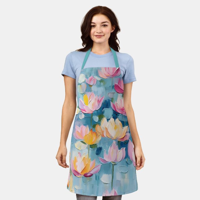 Pretty Pastel Watercolor Painted Flowers  Apron (Worn)