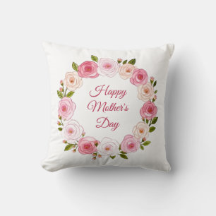 Pretty Pastel Watercolor Rose Wreath Cushion