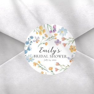 Pretty Pastel Wildflower Bridal Shower Classic Round Sticker