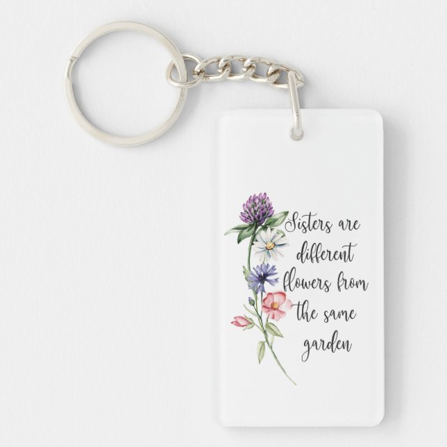 Pretty Pastel Wildflowers "Sisters are . . ." Key Ring (Front)