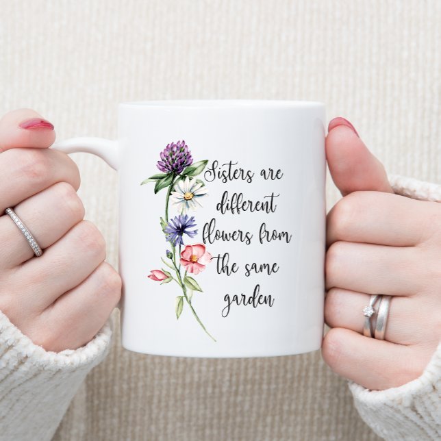 Pretty Pastel Wildflowers "Sisters are . . ." Two-Tone Coffee Mug (Creator Uploaded)