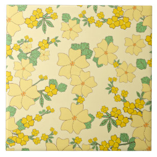 Pretty Pastel Yellow Floral Pattern, Ceramic Tile