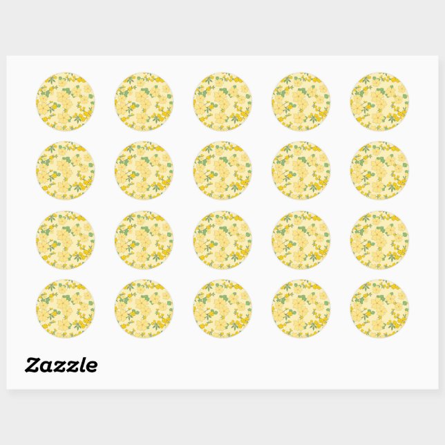 Pretty Pastel Yellow Floral Pattern, Classic Round Sticker (Sheet)