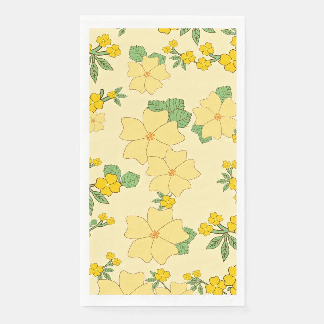 Pretty Pastel Yellow Floral Pattern, Napkin (Front)