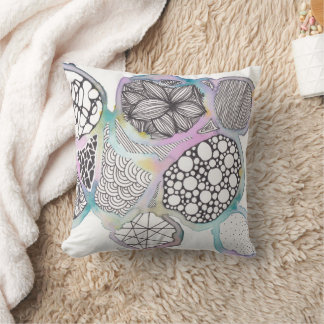 Pretty pastels on white, mixed media design cushion
