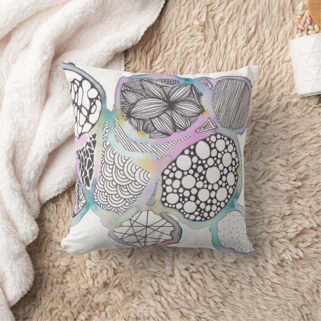 Pretty pastels on white, mixed media design cushion (Blanket)