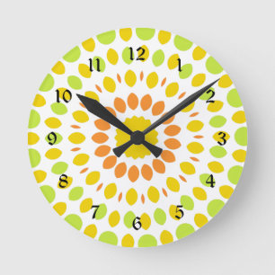 Pretty pattern in lime green, lemon yellow, orange round clock