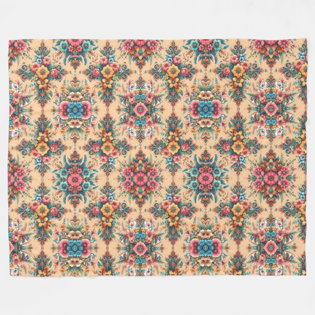 Pretty Pattern of Flowers Fleece Blanket (Front (Horizontal))