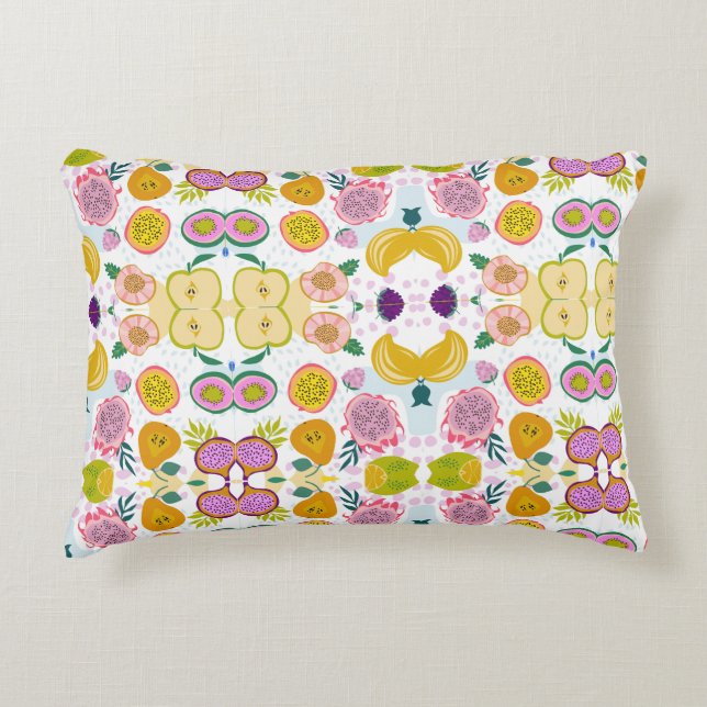 Pretty pattern of fruits white purple green modern decorative cushion (Front)