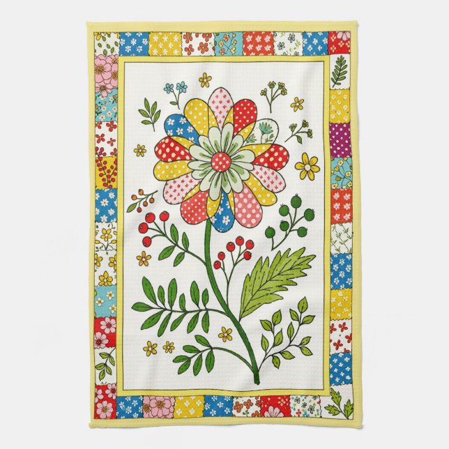 Pretty Patterned Flower Tea Towel. Towel (Vertical)