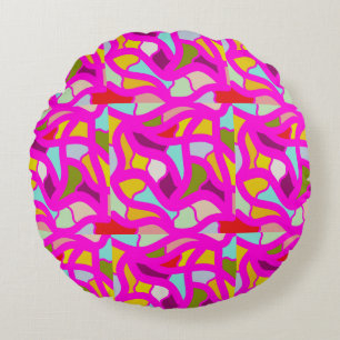 Pretty patterns in pink and rainbow colours round cushion