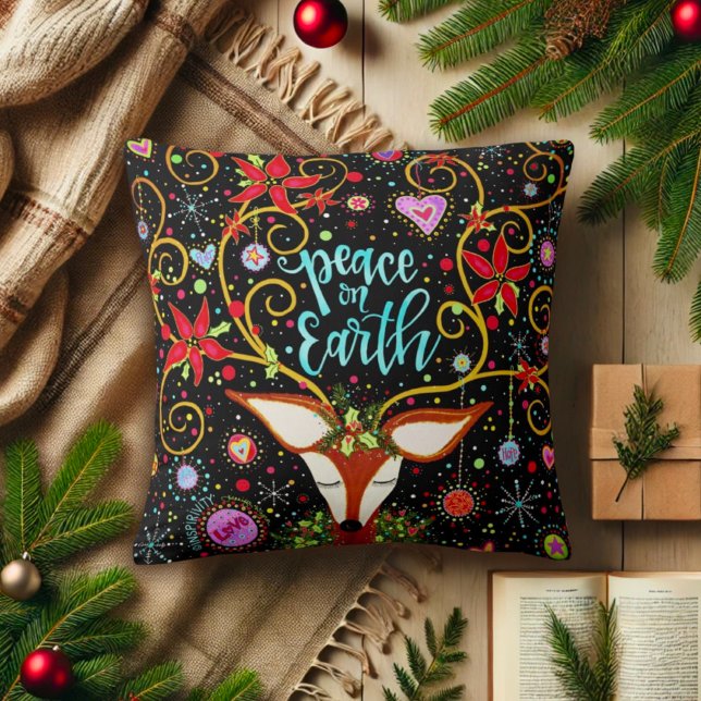 Pretty Peace on Earth Reindeer Christmas Cushion (Creator Uploaded)