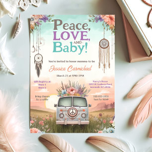 Pretty Peach and Blue Peace, Love and Baby Shower Invitation