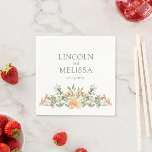 Pretty Peach and White Floral Wedding Napkin