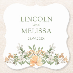 Pretty Peach and White Floral Wedding  Paper Coaster