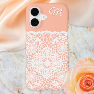 Pretty Peach and White Lace Monogrammed