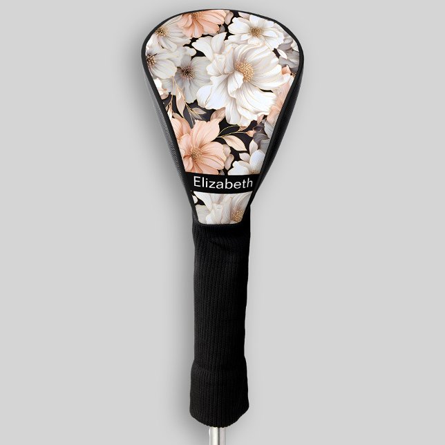 Pretty Peach and White Peony Personalised Golf Head Cover (Creator Uploaded)