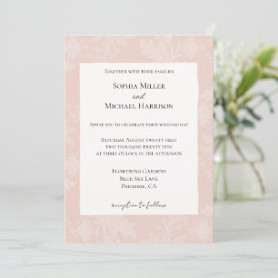 Pretty Peach Blush White Floral Faux Lace Wedding Invitation