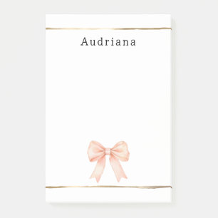 Pretty Peach Bow Personalized Post-it Notes