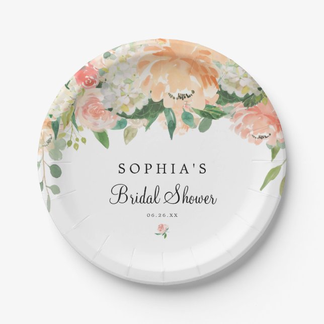 Pretty Peach Bridal Shower Party Plates (Front)
