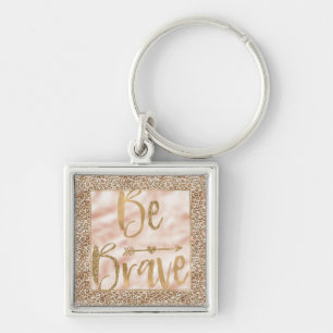 Pretty Peach Brown Leopard Print Be Brave Key Ring