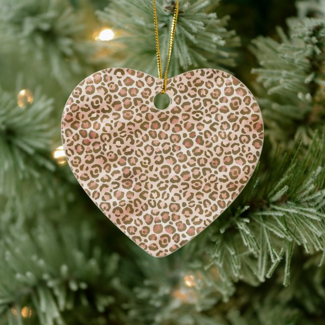 Pretty Peach Brown Leopard Print Ceramic Ornament (Tree)