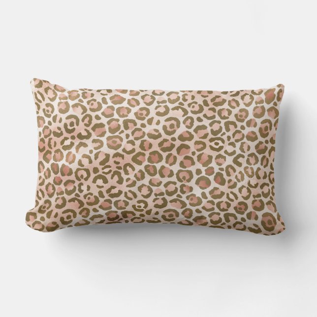 Pretty Peach Brown Leopard Print Lumbar Cushion (Front)