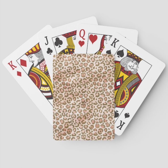 Pretty Peach Brown Leopard Print Playing Cards (Back)