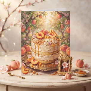 Pretty Peach Cake   Happy Birthday Card