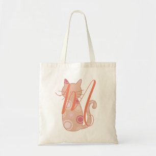 Pretty Peach Cat Monogram Tote Bag