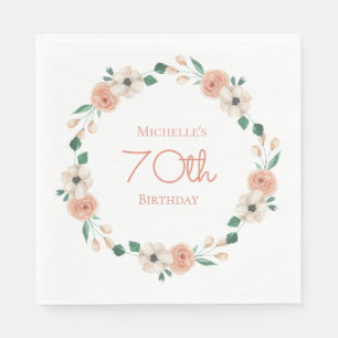 Pretty Peach Cream Floral 70th Birthday   Napkin